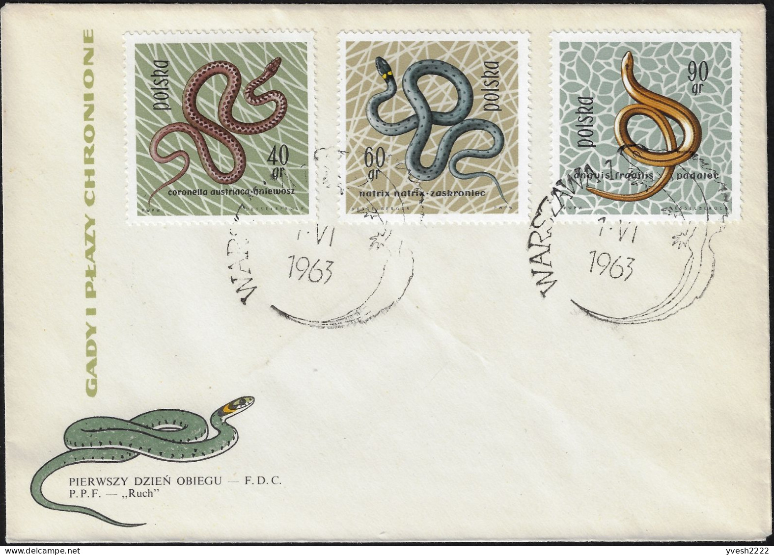 Pologne 1963 Y&T 1260, 1262 Et 1263 Sur FDC. Protection Des Reptiles Et Amphibiens. Serpents - Serpenti