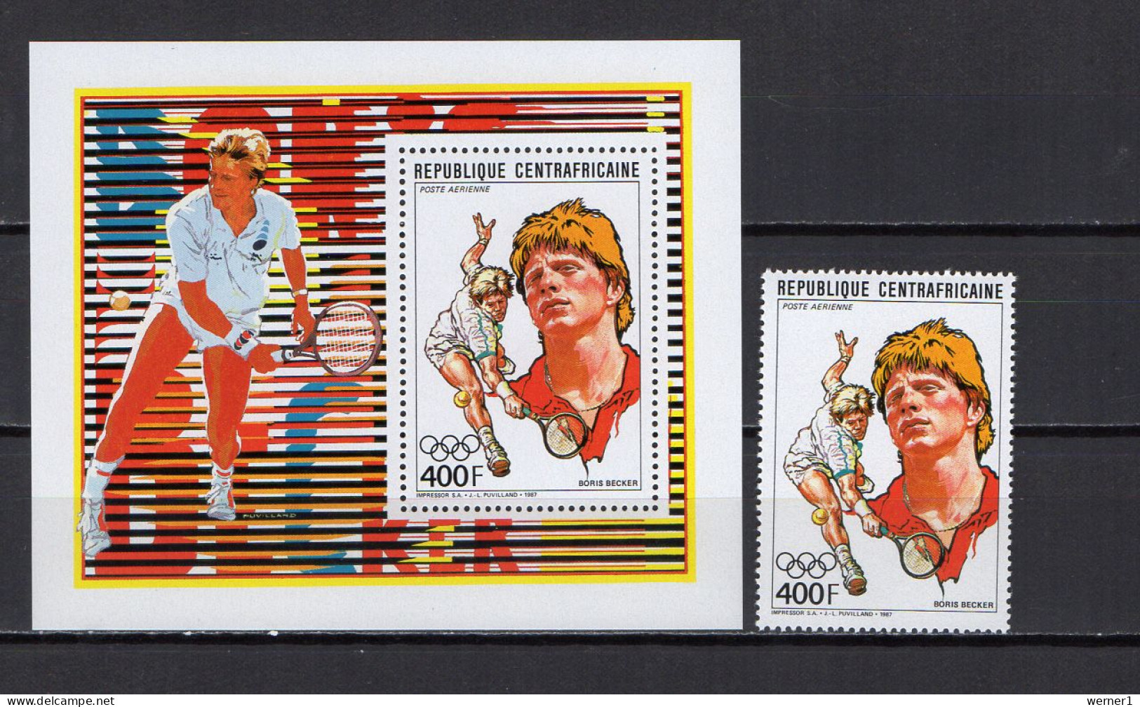 Central Africa 1988 Olympic Games, Tennis, Boris Becker Stamp + S/s MNH - Summer 1988: Seoul