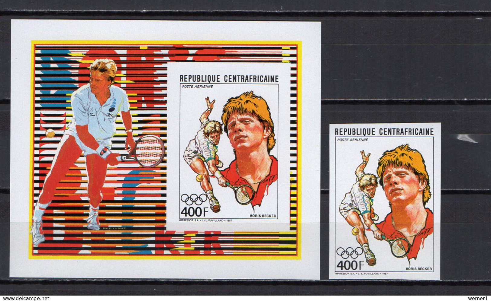 Central Africa 1988 Olympic Games, Tennis, Boris Becker Stamp + S/s Imperf. MNH -scarce- - Estate 1988: Seul