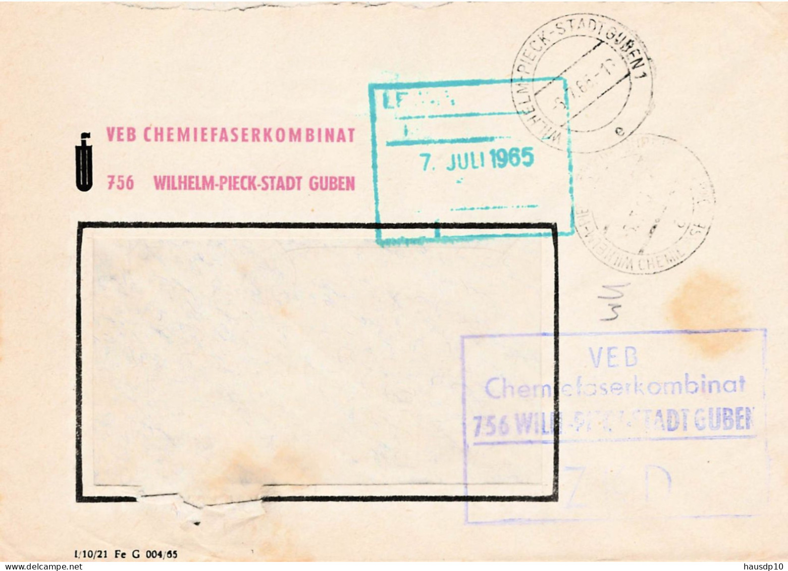 DDR Brief ZKD 1965 VEB Chemiefaserkombinat Wilhelm Pieck Stadt Guben - Service Central De Courrier