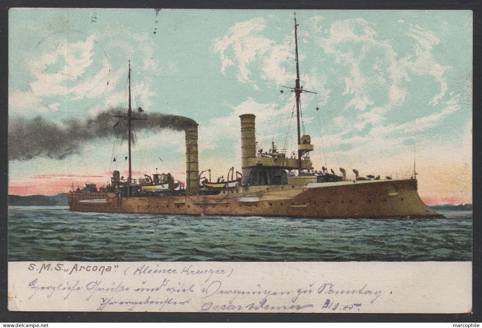 SMS "ARCONA" - KAISERLICHE DEUTSCHE MARINE - KREUZER /1905 AK GELAUFEN / 2 BILDER (ref CP1131) - Oorlog