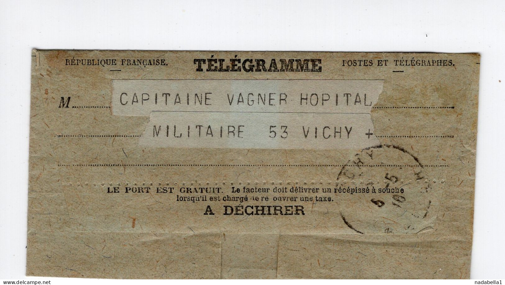1916. FRANCE,TOULON TO VISHI MILITARY HOSPITAL,TELEGRAM,GRANTED STAY EXTENSION OF 30 DAYS,SERBIAN ARMY CAPTAIN WAGNER - Serbia