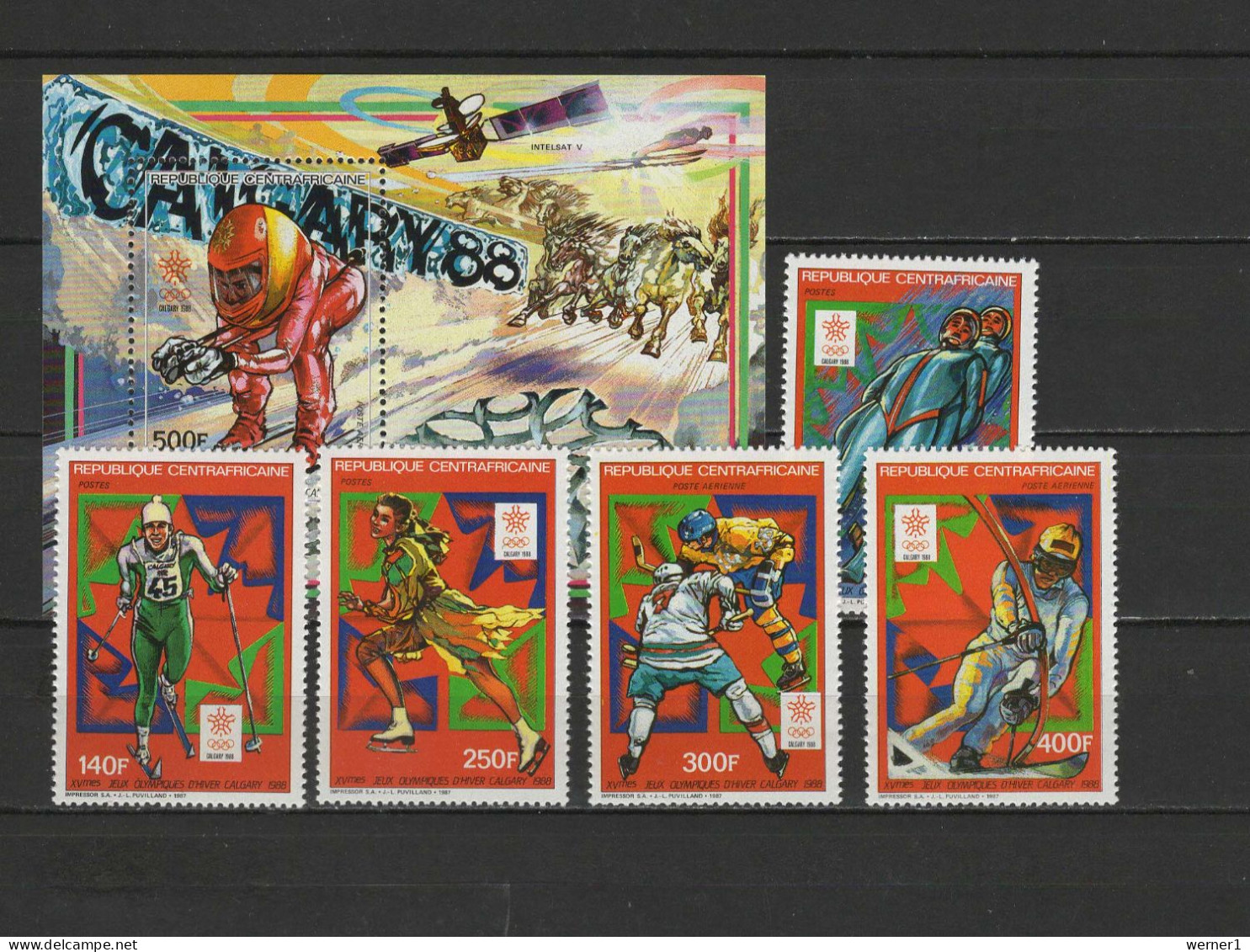 Central Africa 1987 Olympic Games Calgary, Space Set Of 5 + S/s MNH - Hiver 1988: Calgary