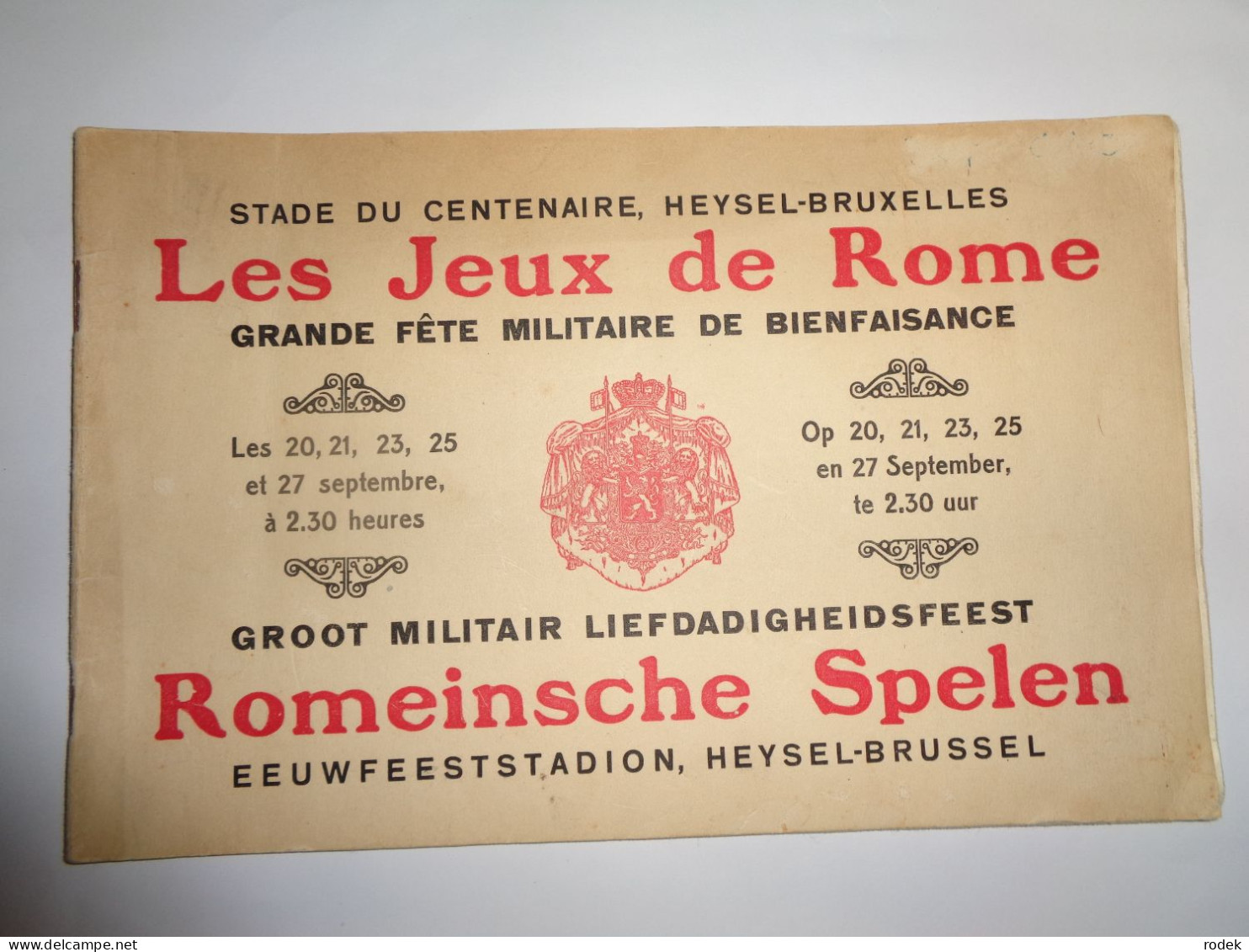 Groot Militair Liefdadigheidsfeest Romeinsche Spelen Eeuwfeeststadion 1930 - Programme