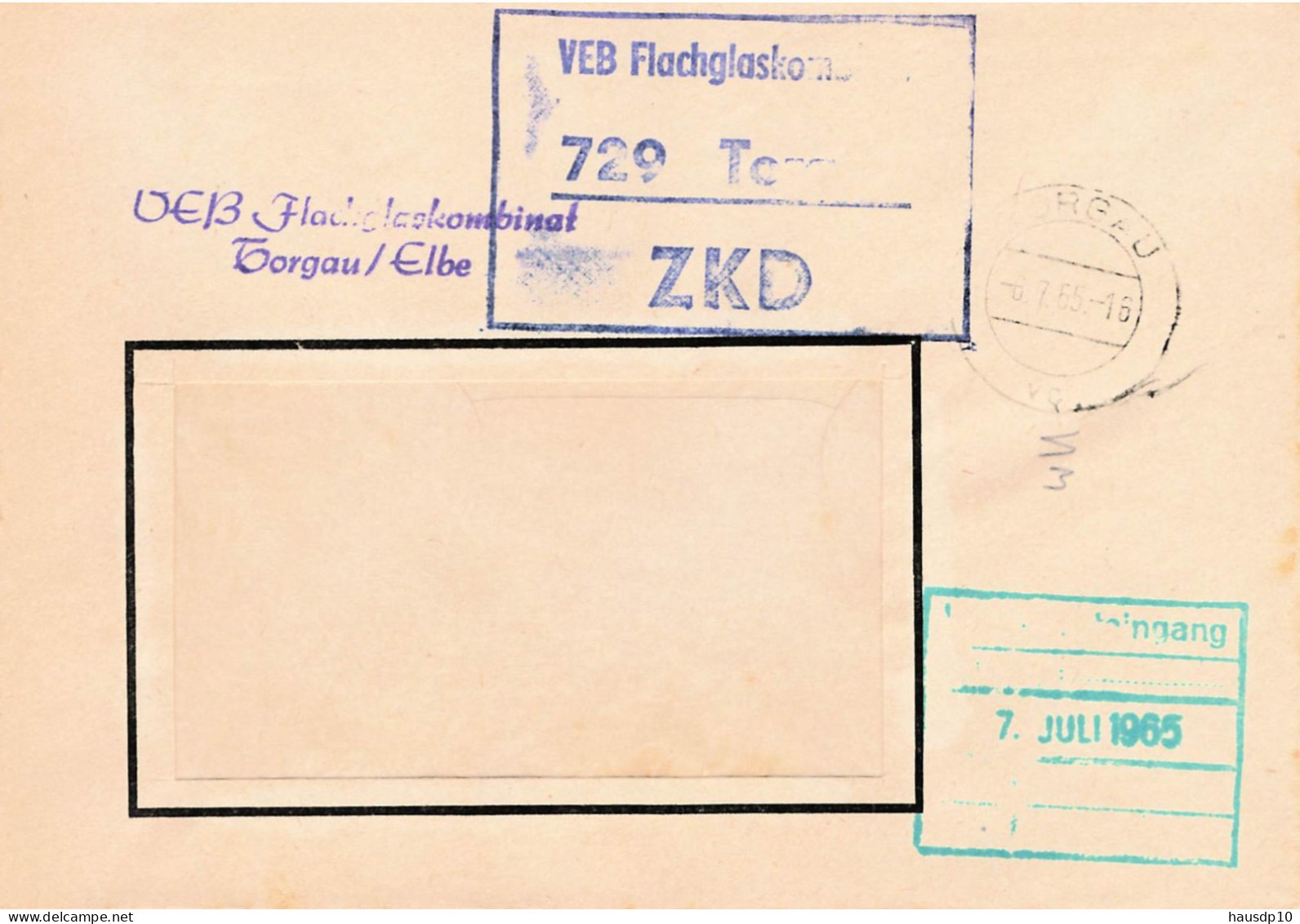 DDR Brief ZKD 1965 VEB Flachglaskombinat Torgau - Servicio Central De Correos