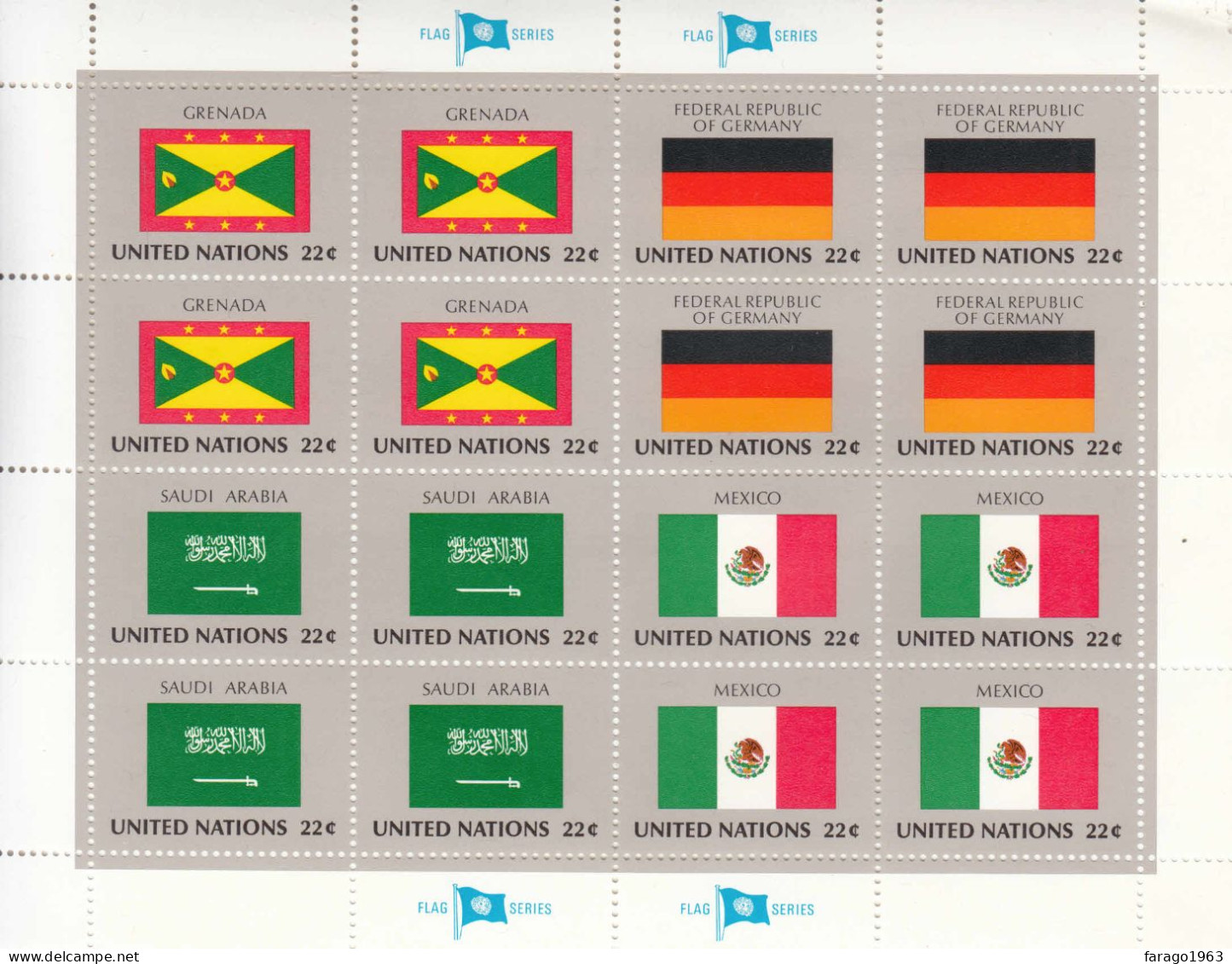 1985 United Nations New York Flags Germany Mexico Saudi Miniature Sheet Of 16 MNH - Nuovi