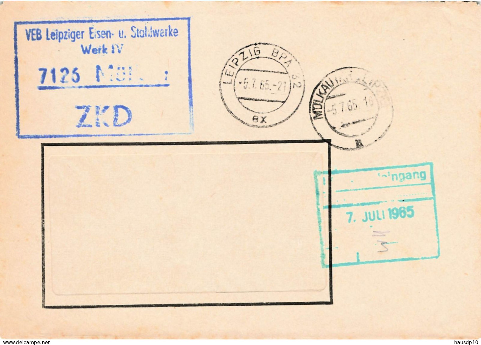 DDR Brief ZKD 1965 VEB Eisen Und Stahlwerke Mülkau - Centrale Postdienst