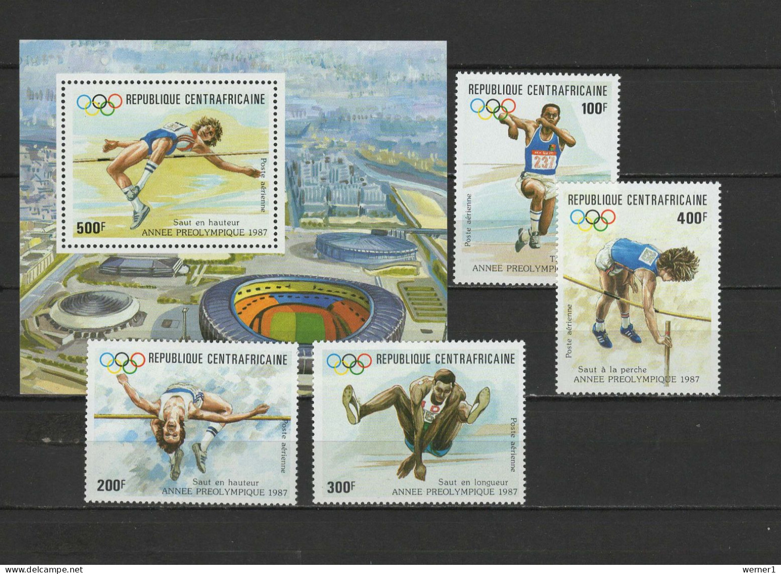 Central Africa 1987 Olympic Games Seoul, Athletics Set Of 4 + S/s MNH - Summer 1988: Seoul