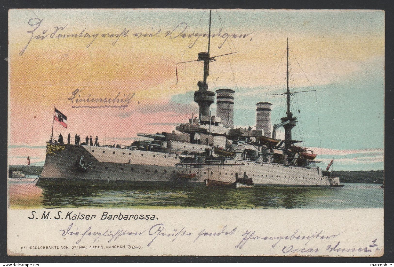 SMS "KAISER BARBAROSSA" - KAISERLICHE DEUTSCHE MARINE - LINER /1905 AK GELAUFEN / 2 BILDER (ref CP1132) - Oorlog