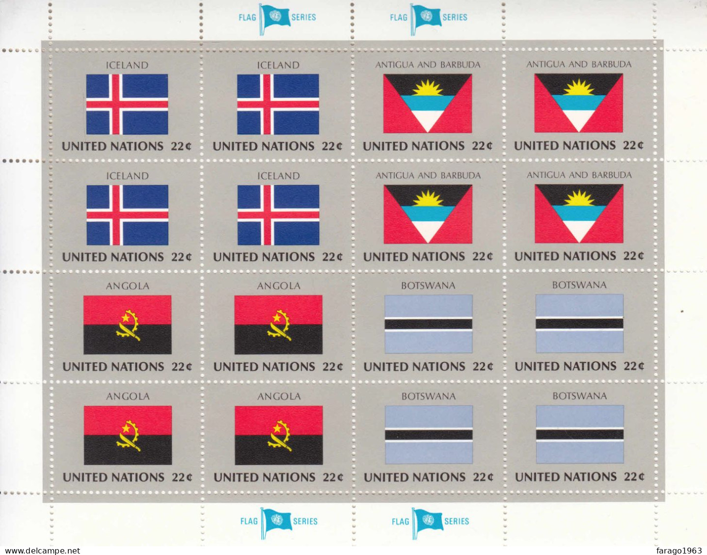 1986 United Nations New York Flags Iceland Botswana Miniature Sheet Of 16 MNH - Ongebruikt