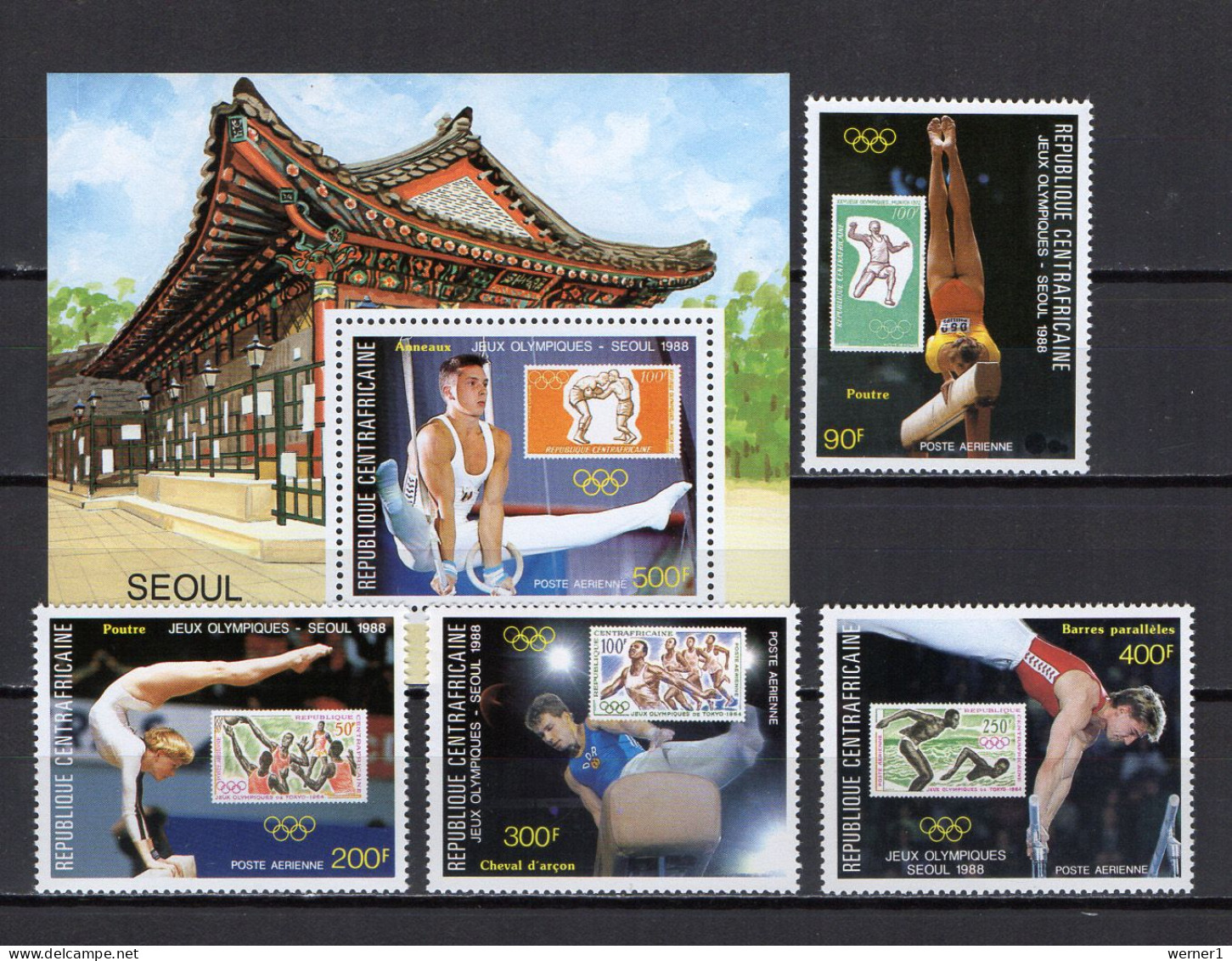 Central Africa 1988 Olympic Games Seoul, Athletics, Stamps On Stamps Set Of 4 + S/s MNH - Estate 1988: Seul