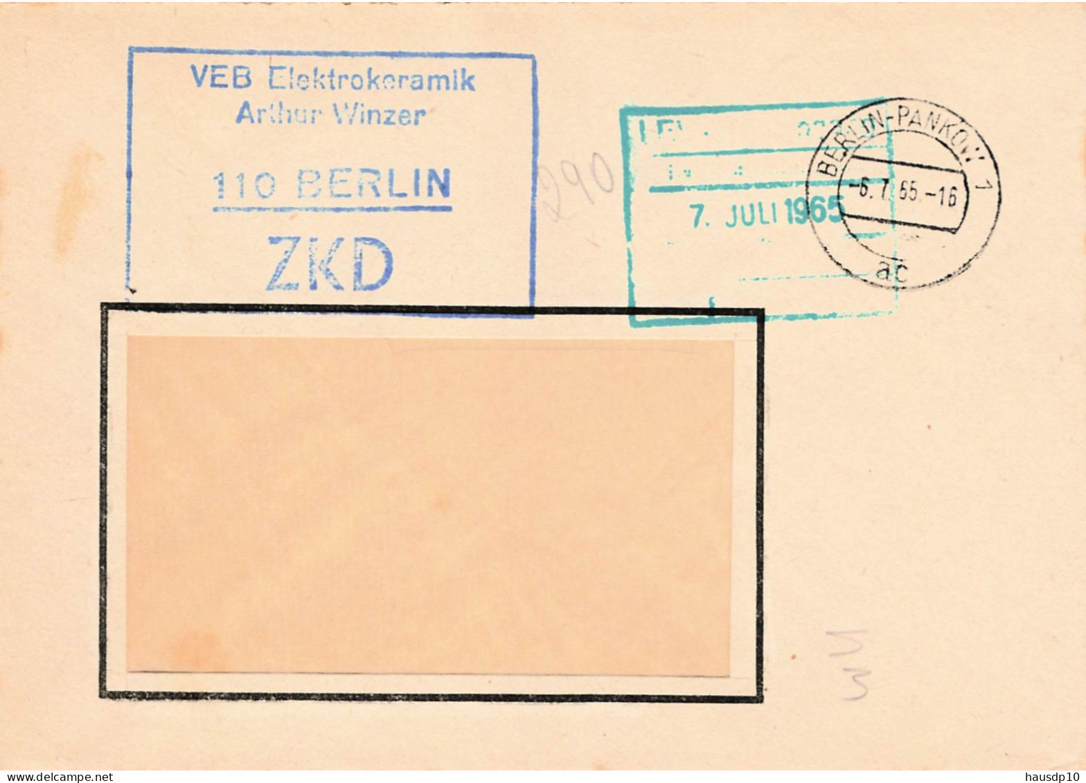DDR Brief ZKD 1965 VEB Elektrokeramik Arthur Winzer - Central Mail Service