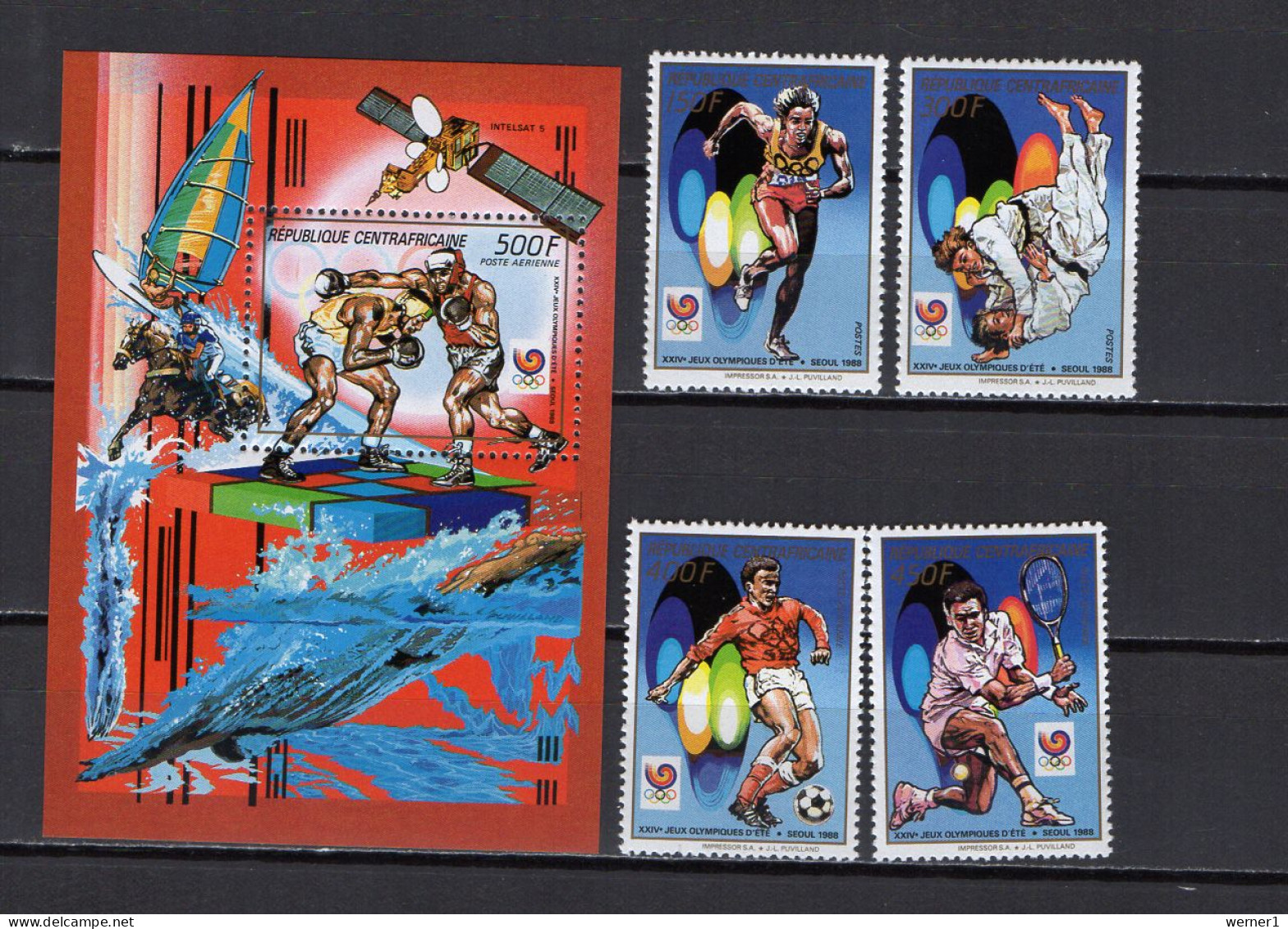 Central Africa 1988 Olympic Games Seoul, Space, Boxing, Judo, Football Soccer, Tennis Etc. Set Of 4 + S/s MNH - Ete 1988: Séoul