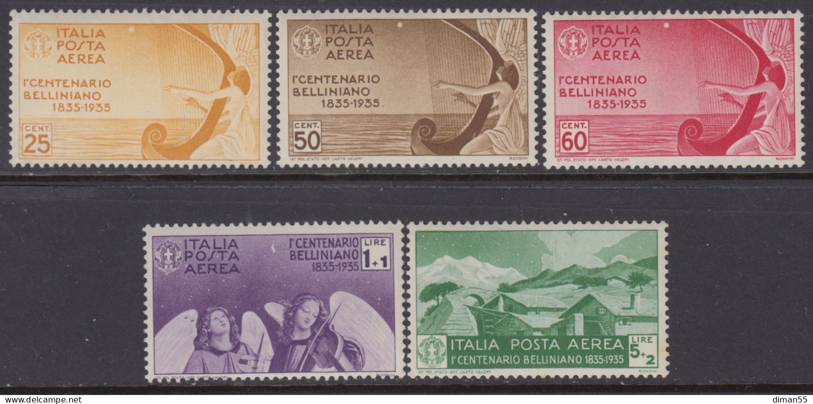 ITALIA - BELLINI Posta Aerea - Sassone A90-A94 - Cat. 300 Euro  MNH** - Gomma Integra - Afgestempeld