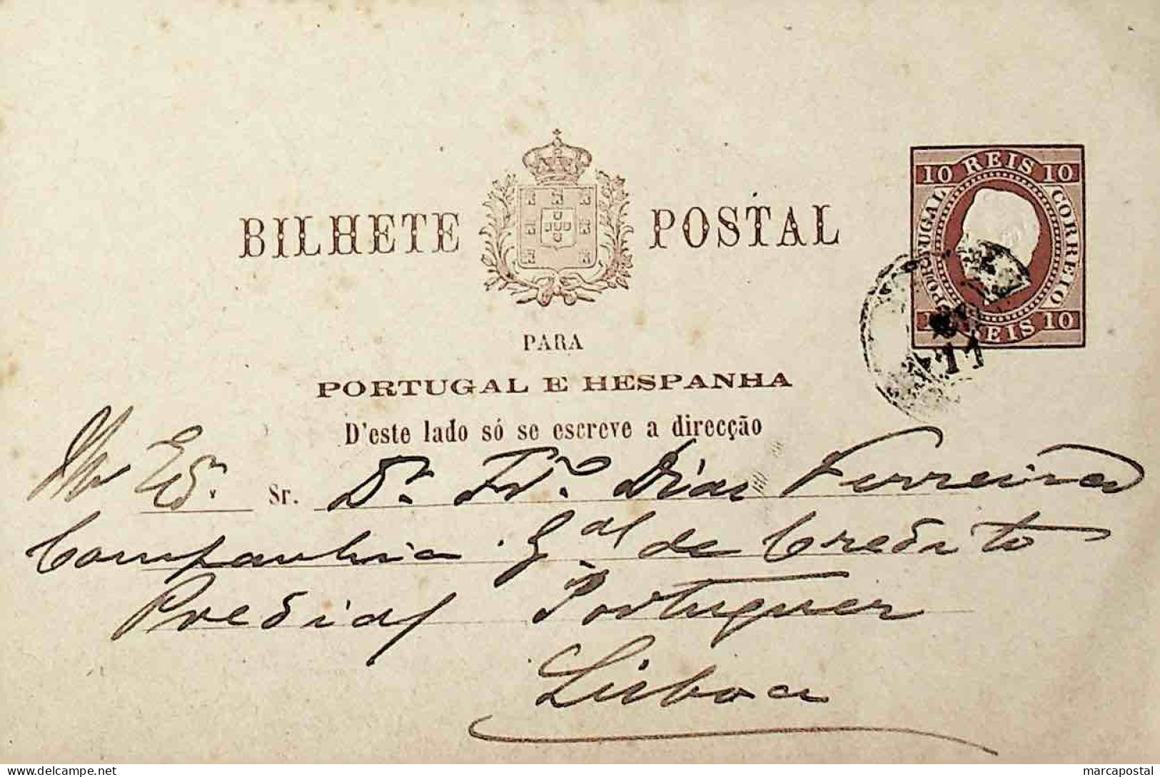 1882 Portugal Bilhete Postal Inteiro  D. Luís Fita Direita 10 R. Castanho-Vermelho Enviado De Lamego (?) Para Lisboa - Postwaardestukken