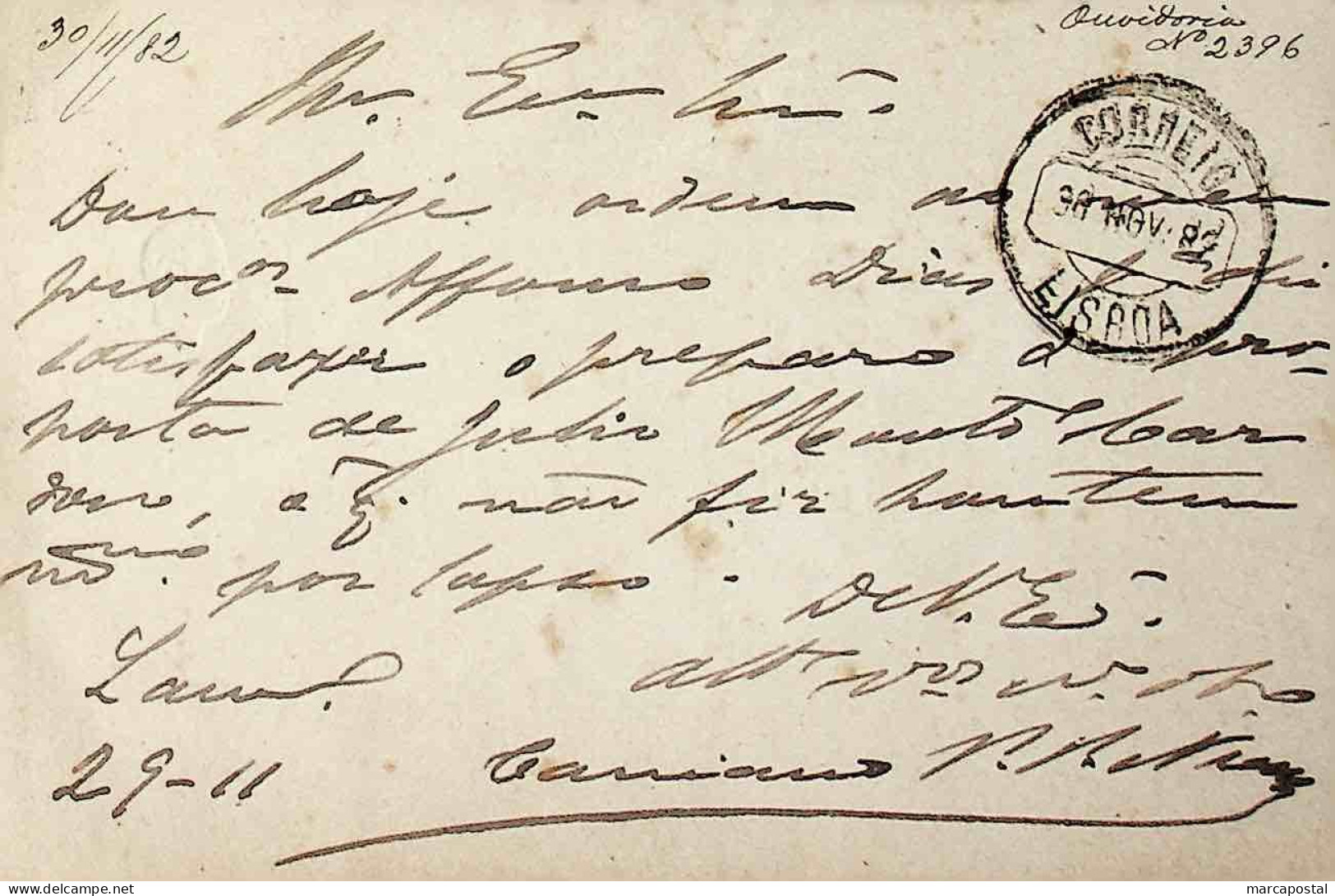 1882 Portugal Bilhete Postal Inteiro  D. Luís Fita Direita 10 R. Castanho-Vermelho Enviado De Lamego (?) Para Lisboa - Enteros Postales