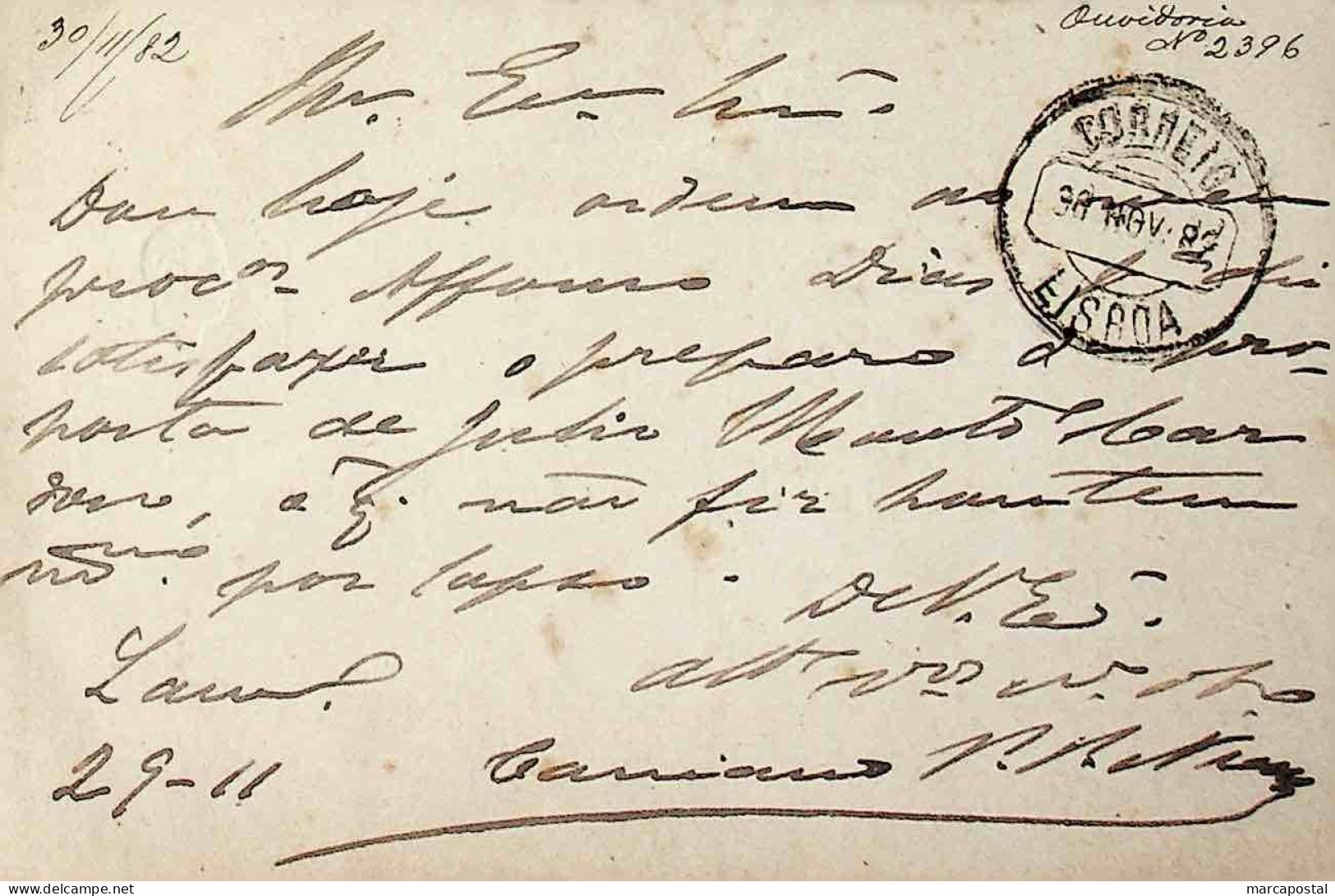 1882 Portugal Bilhete Postal Inteiro  D. Luís Fita Direita 10 R. Castanho-Vermelho Enviado De Lamego (?) Para Lisboa - Postal Stationery