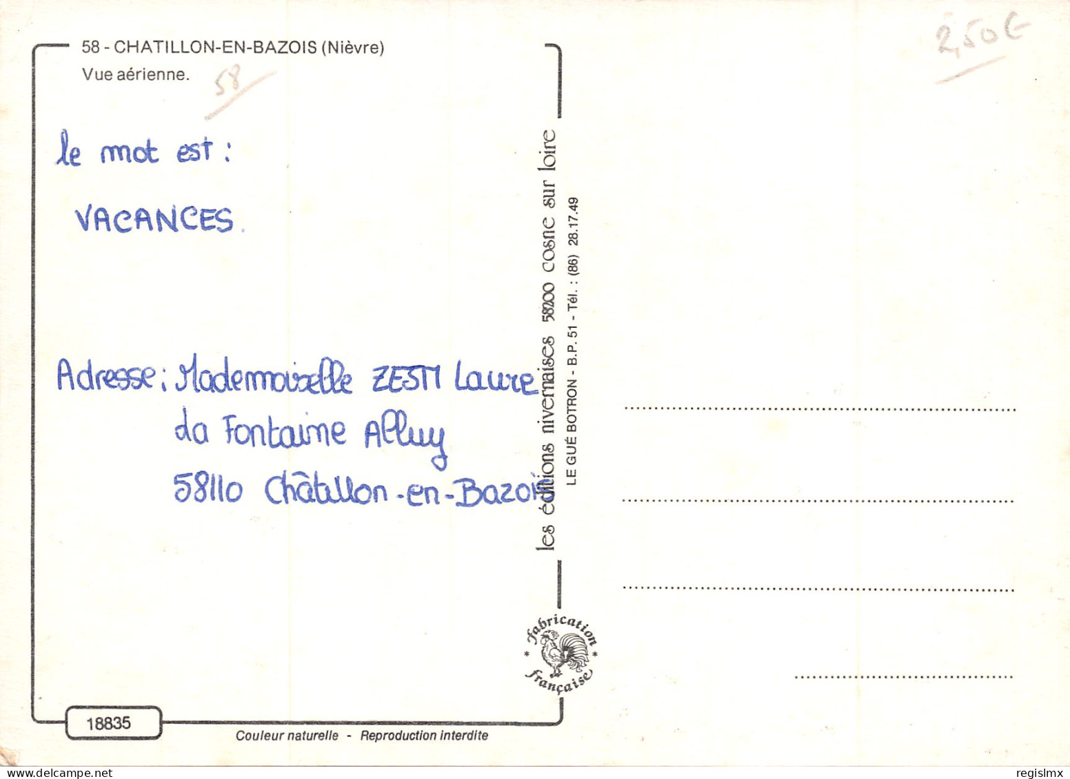 58-CHATILLON EN BAZOIS-N°2014-C/0095 - Chatillon En Bazois