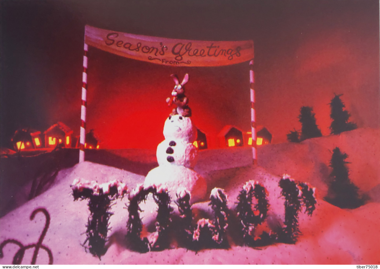 Carte Postale (Tower Records) Season's Greetings From Tower (lapin Sur Un Bonhomme De Neige) - Advertising