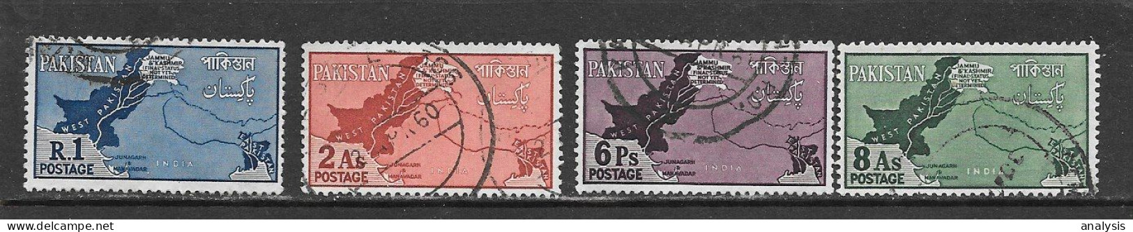 Pakistan 4 Stamps 1960 Used. Map Of Pakistan Jammu Kashmir - Pakistan