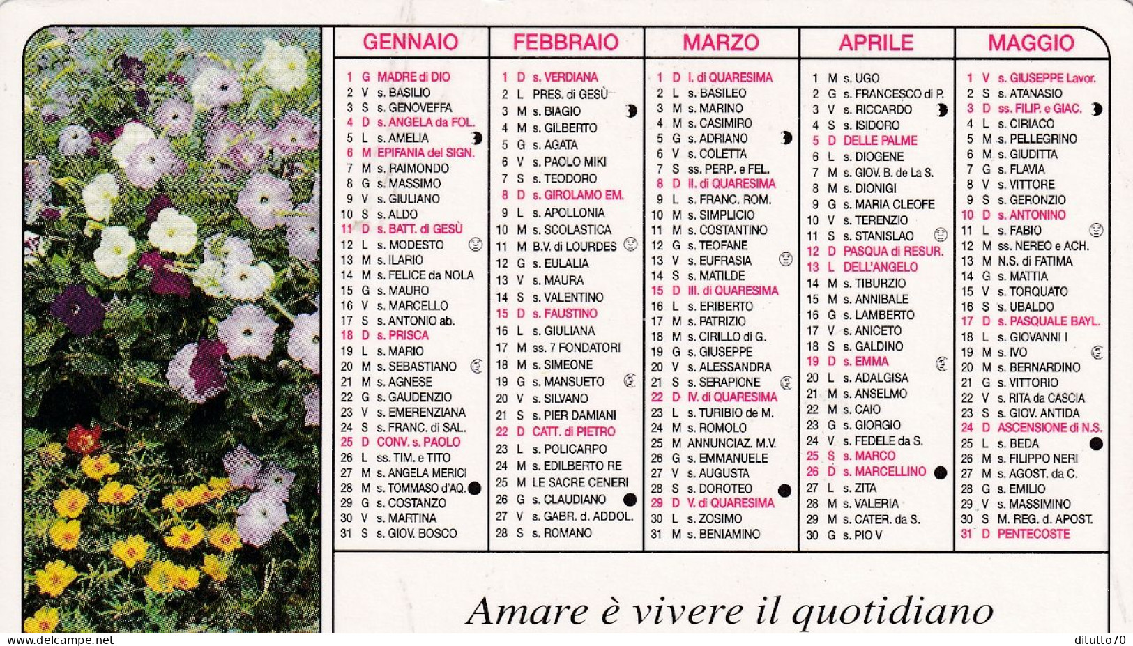 Calendarietto - Libreria Paolini - Pavia - Una Editoria Multimediale A Servizio Del Vangelo - Anno 1998 - Tamaño Pequeño : 1991-00