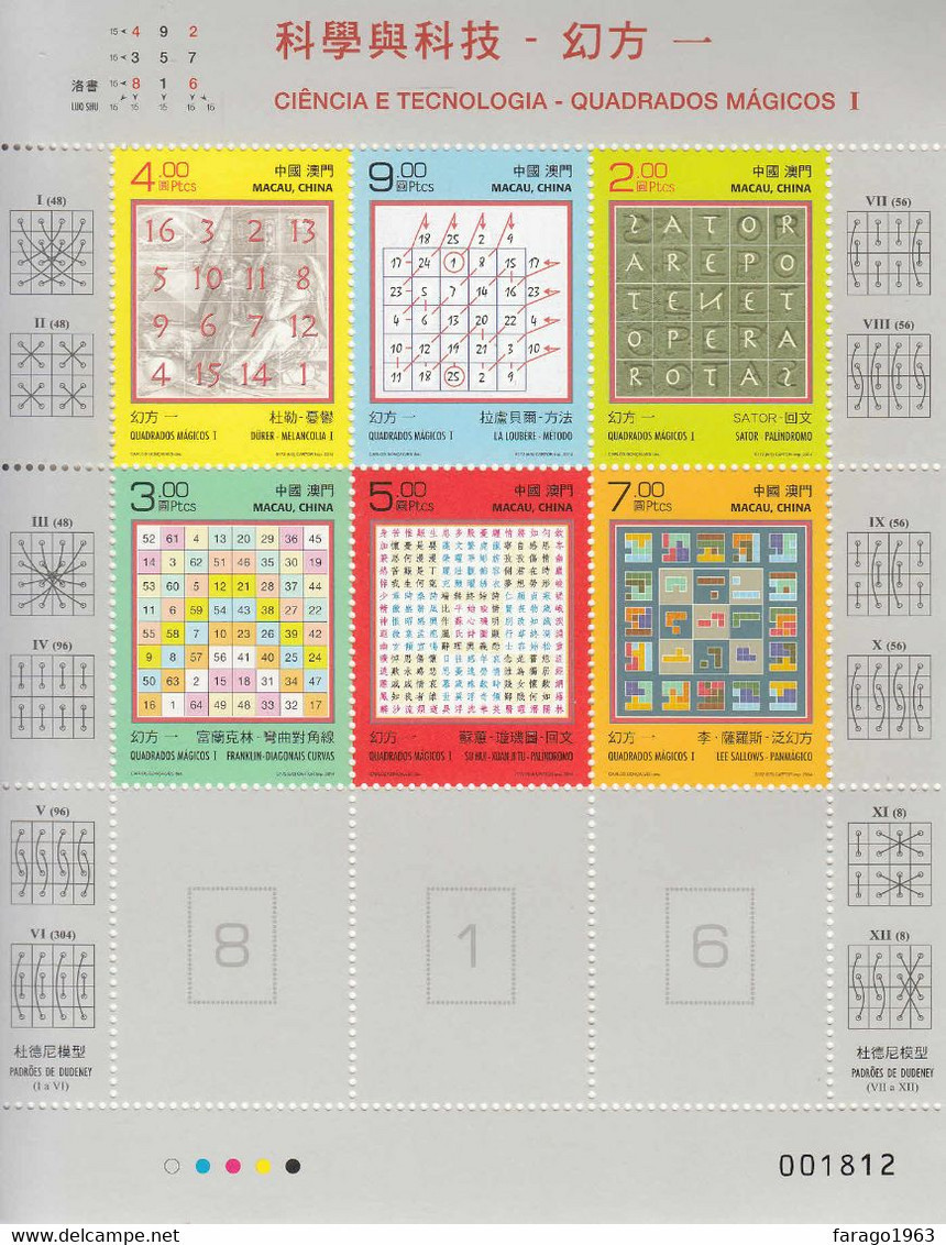 2014 Macau Magic Squares **BANG TOP LEFT** Mathematics Science Miniature Sheet Of 6 MNH - Neufs