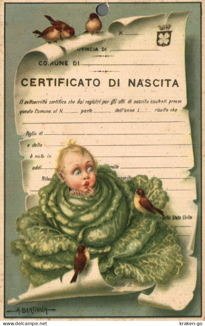 A. BERTIGLIA - Bambini - Certificato Di Nascita - NV - #090 - FORO!!! - Bertiglia, A.