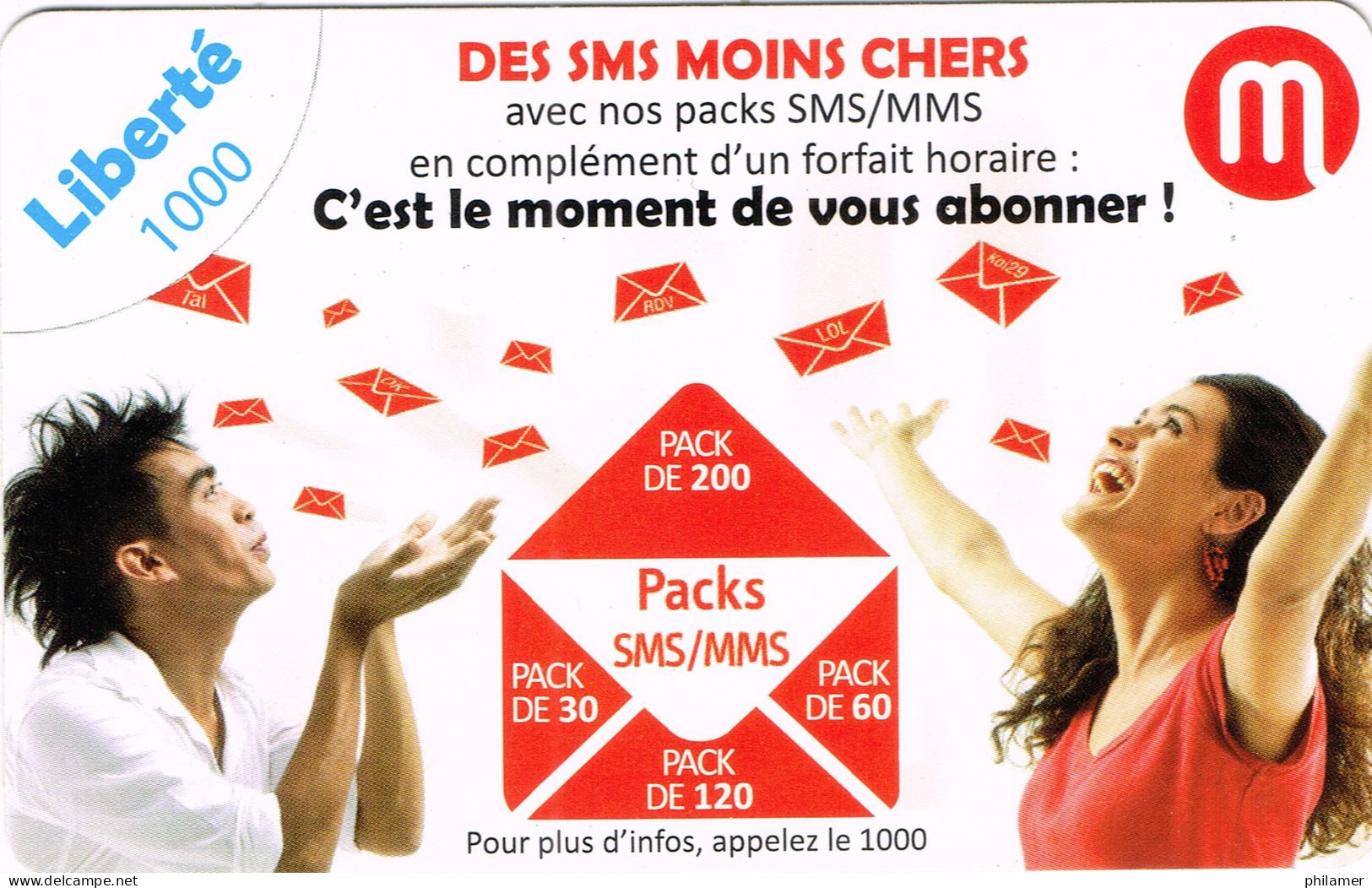 NOUVELLE CALEDONIE NEW CALEDONIA Telecarte Phonecard Prepayee Prepaid Liberte 1000 F Pack SMS/MMS Ex. 2015 UT B - Nouvelle-Calédonie