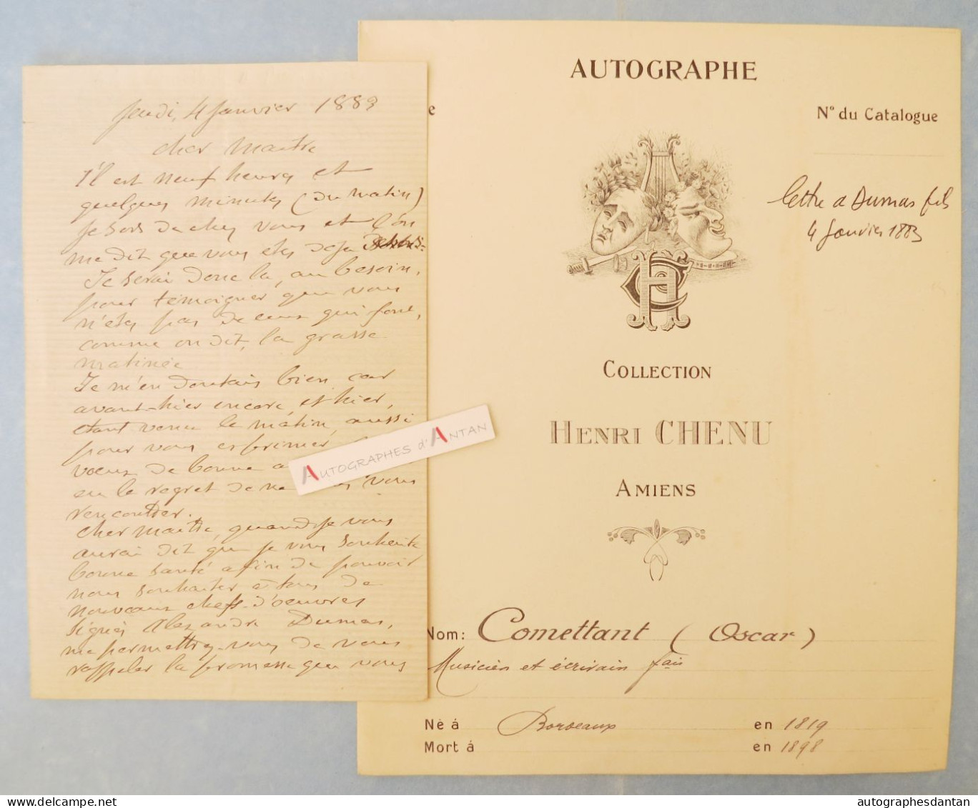 ● L.A.S 1883 Oscar COMETTANT Compositeur à Alexandre DUMAS Fils Belle Lettre Autographe - Né à Bordeaux - Voyageur - Zangers & Muzikanten