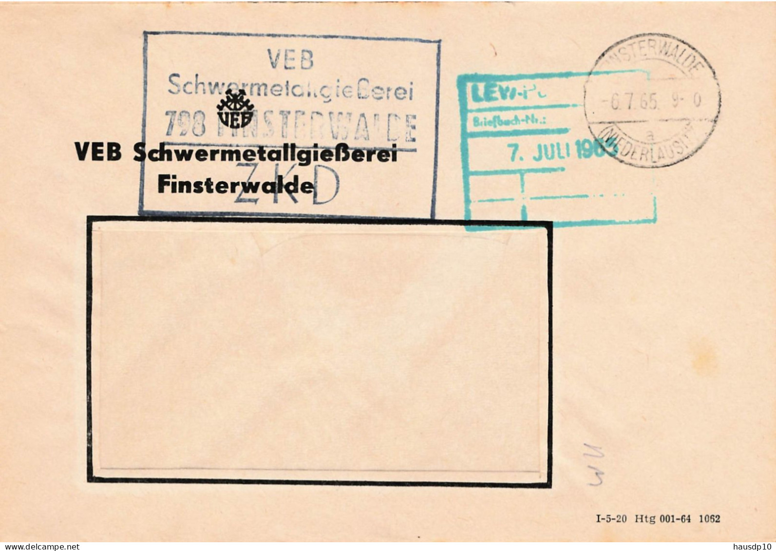 DDR Brief ZKD 1965 VEB Schwermetallgießerei Finsterwalde - Centrale Postdienst