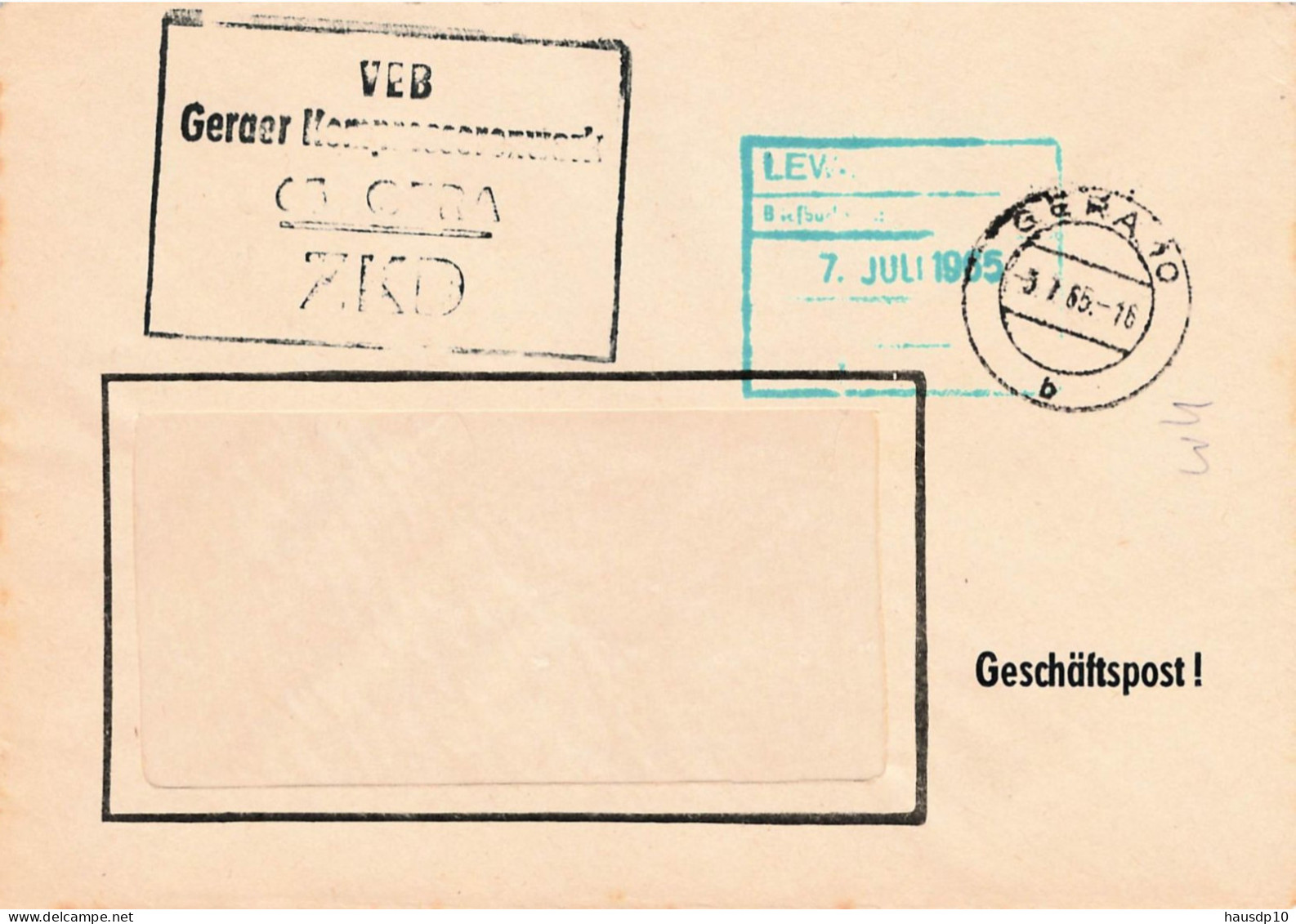 DDR Brief ZKD 1965 VEB Geraer Kompressorenwerk Gera - Zentraler Kurierdienst