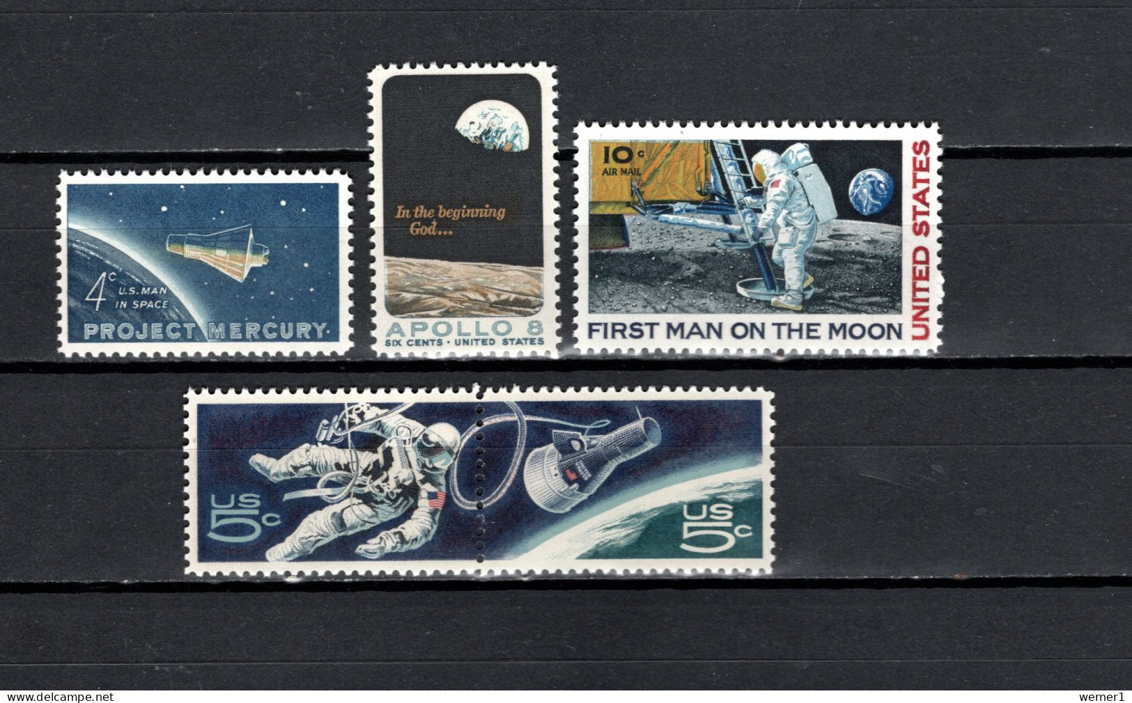 USA 1962/1969 Space, John Glenn, Apollo 8, Apollo 11 Moonlanding, E.H. White 5 Stamps MNH - USA