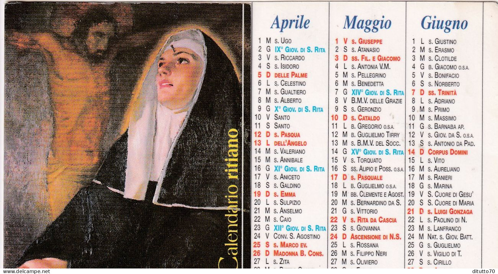 Calendarietto - Monastero Agostiniano S.rita - Cascia - Anno 1998 - Tamaño Pequeño : 1991-00