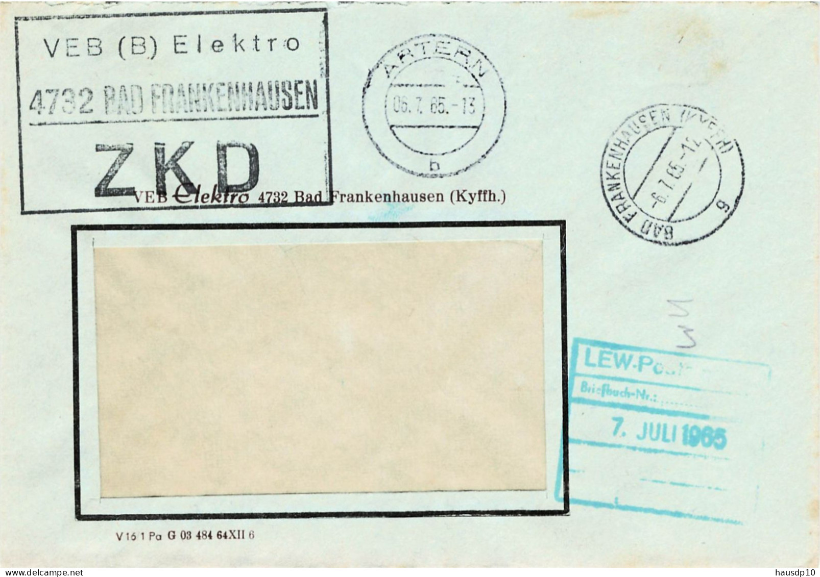DDR Brief ZKD 1965 VEB Elektro Bad Frankenhausen - Zentraler Kurierdienst