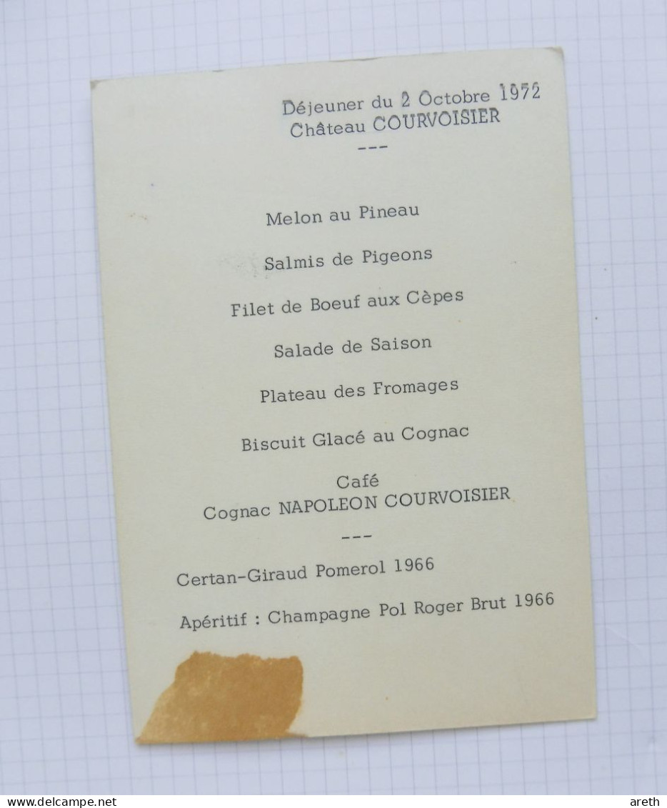 16 - JARNAC -  Chateau Courvoisier De Nuit - Au Dos : Menu Du Dejeuner Du 2 Octobre 1972 - Format CPM - Jarnac