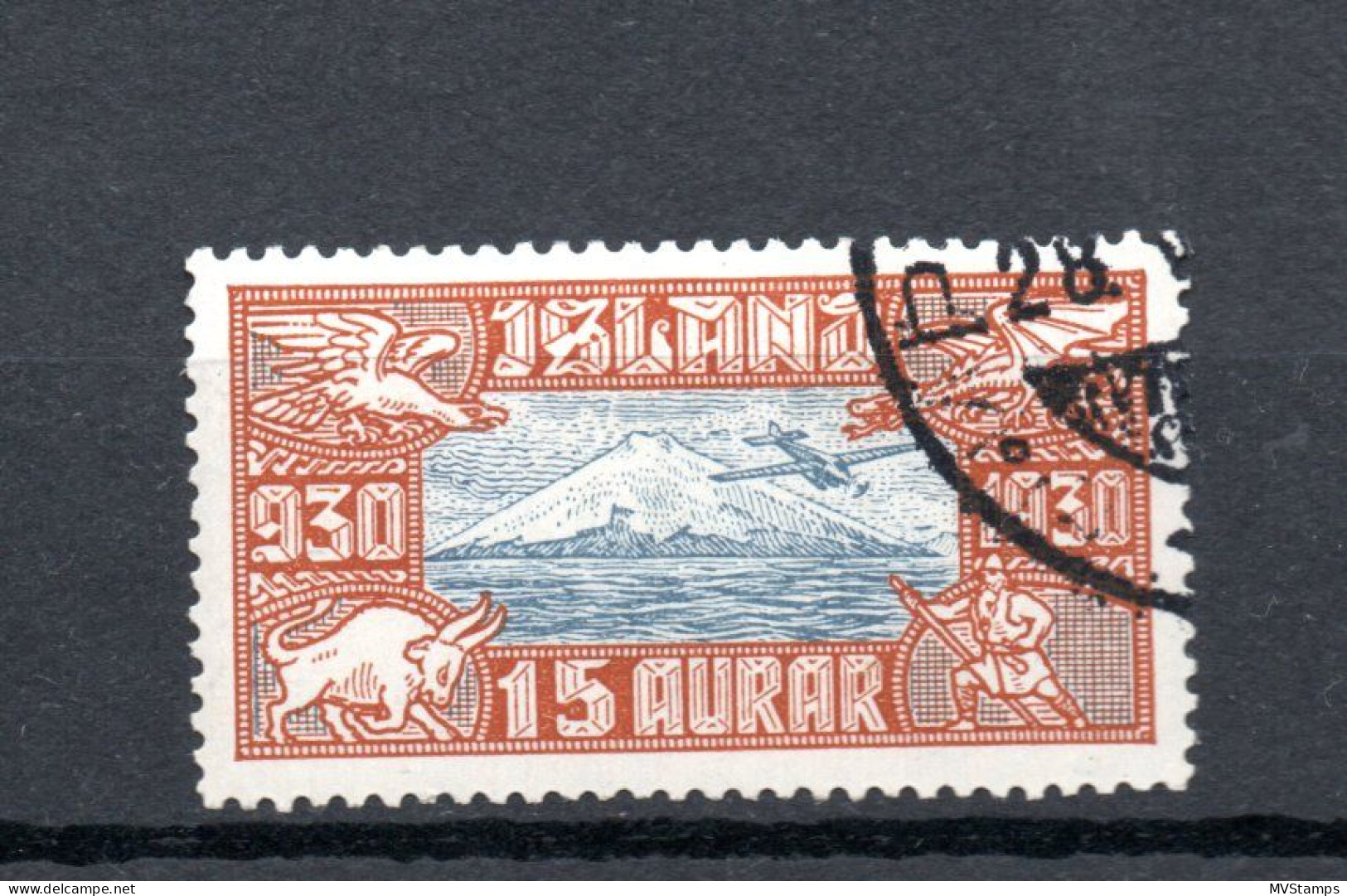 Iceland 1930 Old Airmail "Allthing" Stamp (Michel 142) Nice Used - Airmail