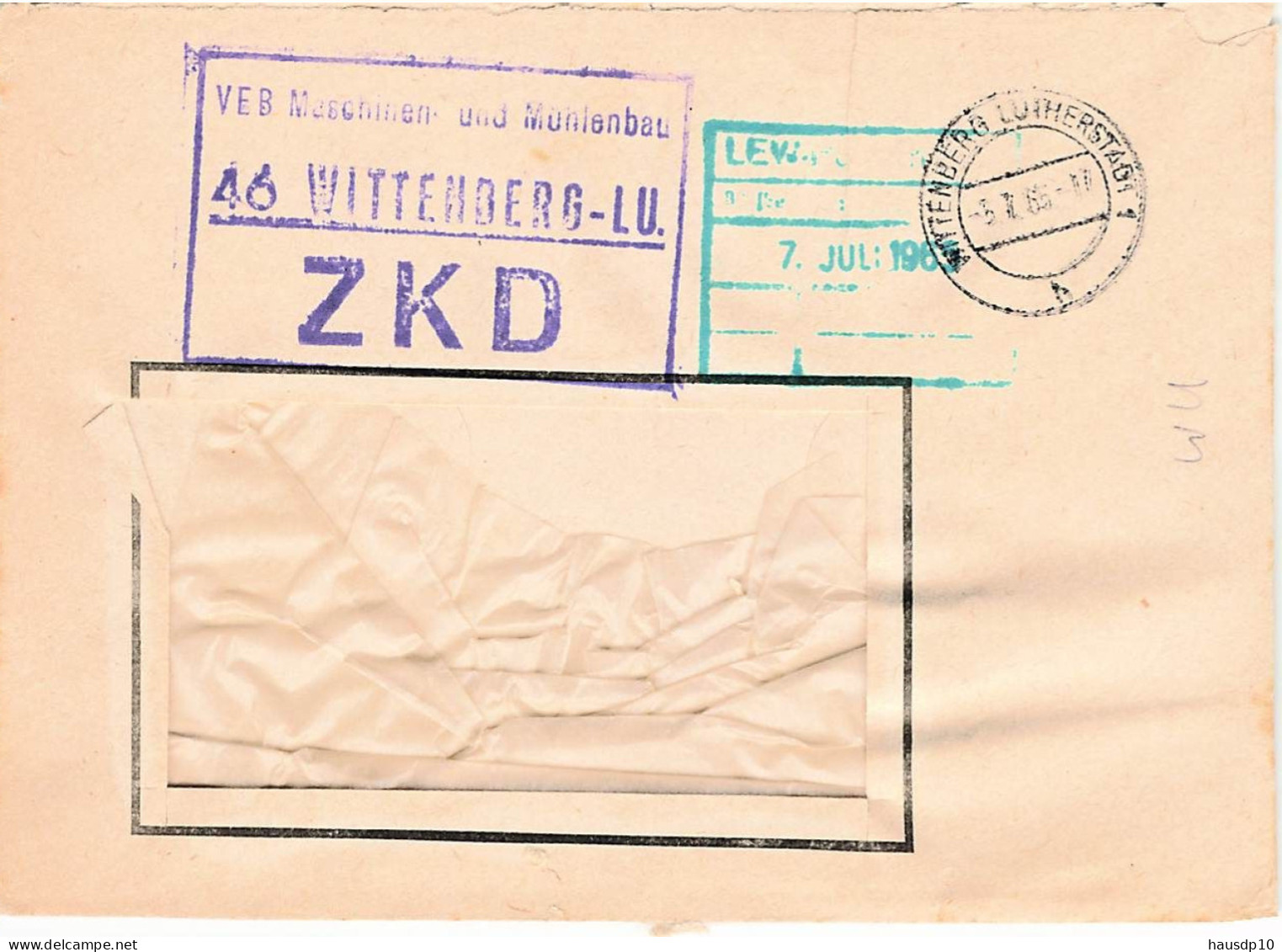 DDR Brief ZKD 1965 VEB Mühlenbau Wittenberg - Centrale Postdienst