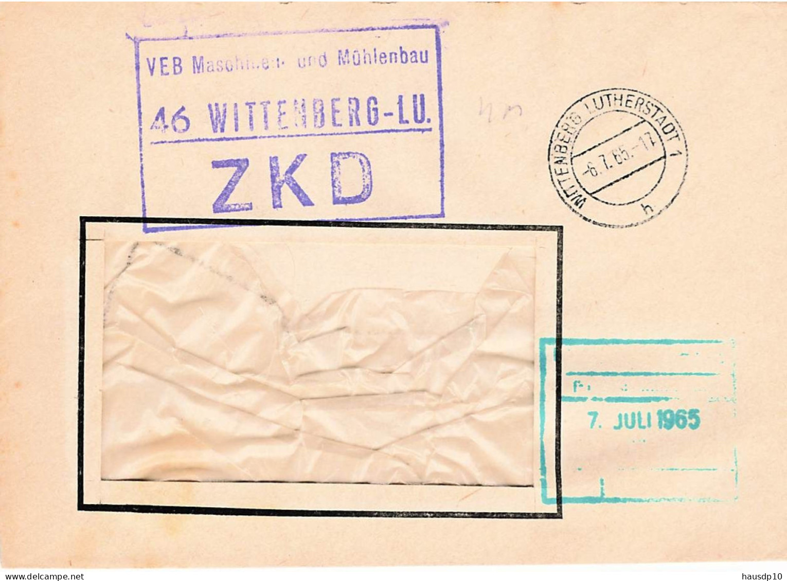 DDR Brief ZKD 1965 VEB Mühlenbau Wittenberg - Centrale Postdienst