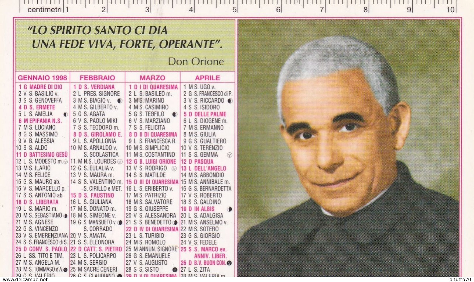 Calendarietto - Piccolo Cottolengo Di Don Orione - Santa Maria La Longa - Udine - Anno 1998 - Tamaño Pequeño : 1991-00