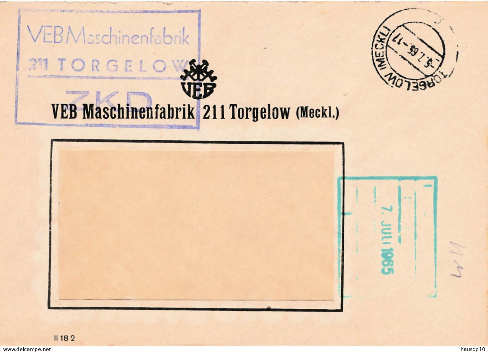 DDR Brief ZKD 1965 VEB Maschinenfabrik Torgelow - Zentraler Kurierdienst