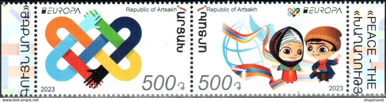 Artsakh 2023 "Europa CEPT "Peace - The Greatest Value Of Humanity." 2v Zd  (perforated) Quality:100% - Armenia