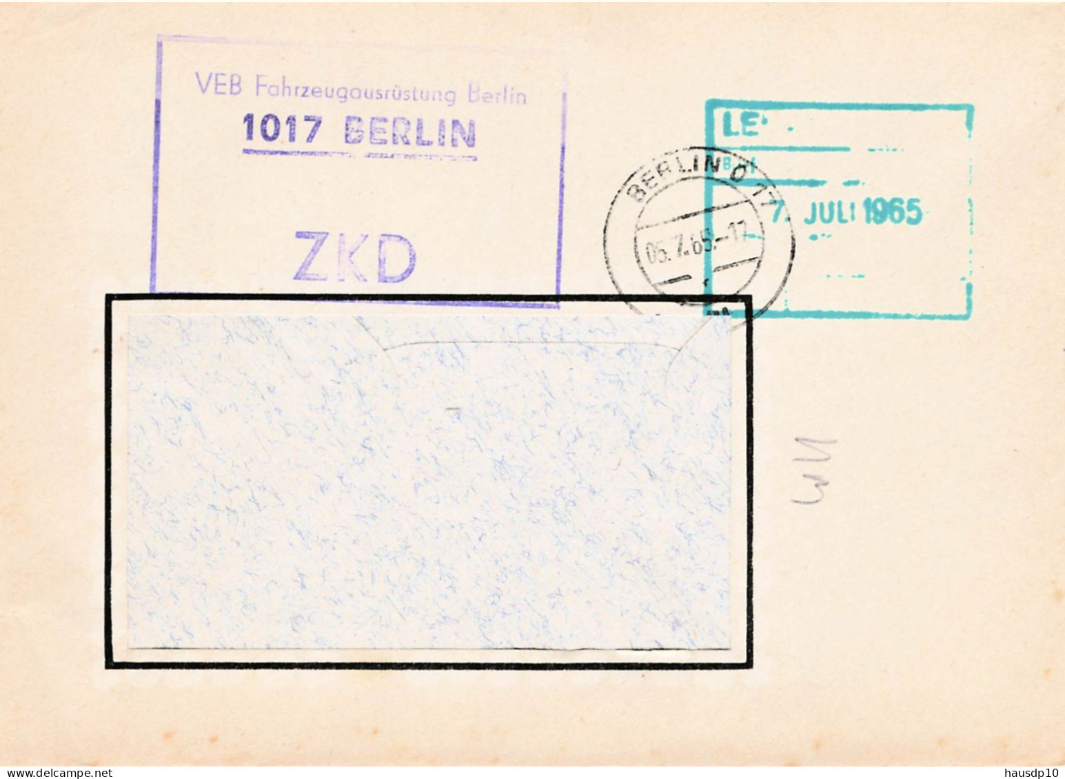 DDR Brief ZKD 1965 VEB Fahrzeugausrüstung Berlin - Centrale Postdienst