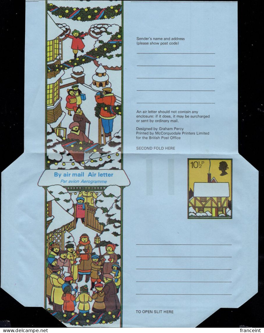 GREAT BRITAIN(1975) Christmas Scenes. 10-1/2p Illustrated Aerogramme. - Stamped Stationery, Airletters & Aerogrammes