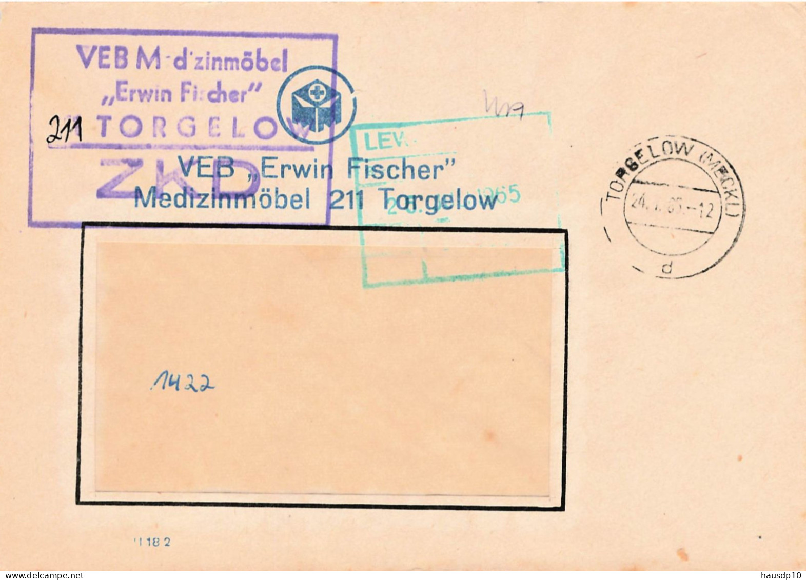 DDR Brief ZKD 1965 VEB Medizinmöbel Erwin Fischer Torgelow - Centrale Postdienst