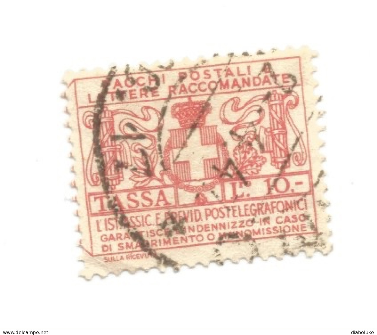 (REGNO D'ITALIA) 1926, ASSICURAZIONI POSTELEGRAF., 10L, SEZIONE DESTRA - 1 Francobollo Usato (CAT. SASSONE N.16) - Insured