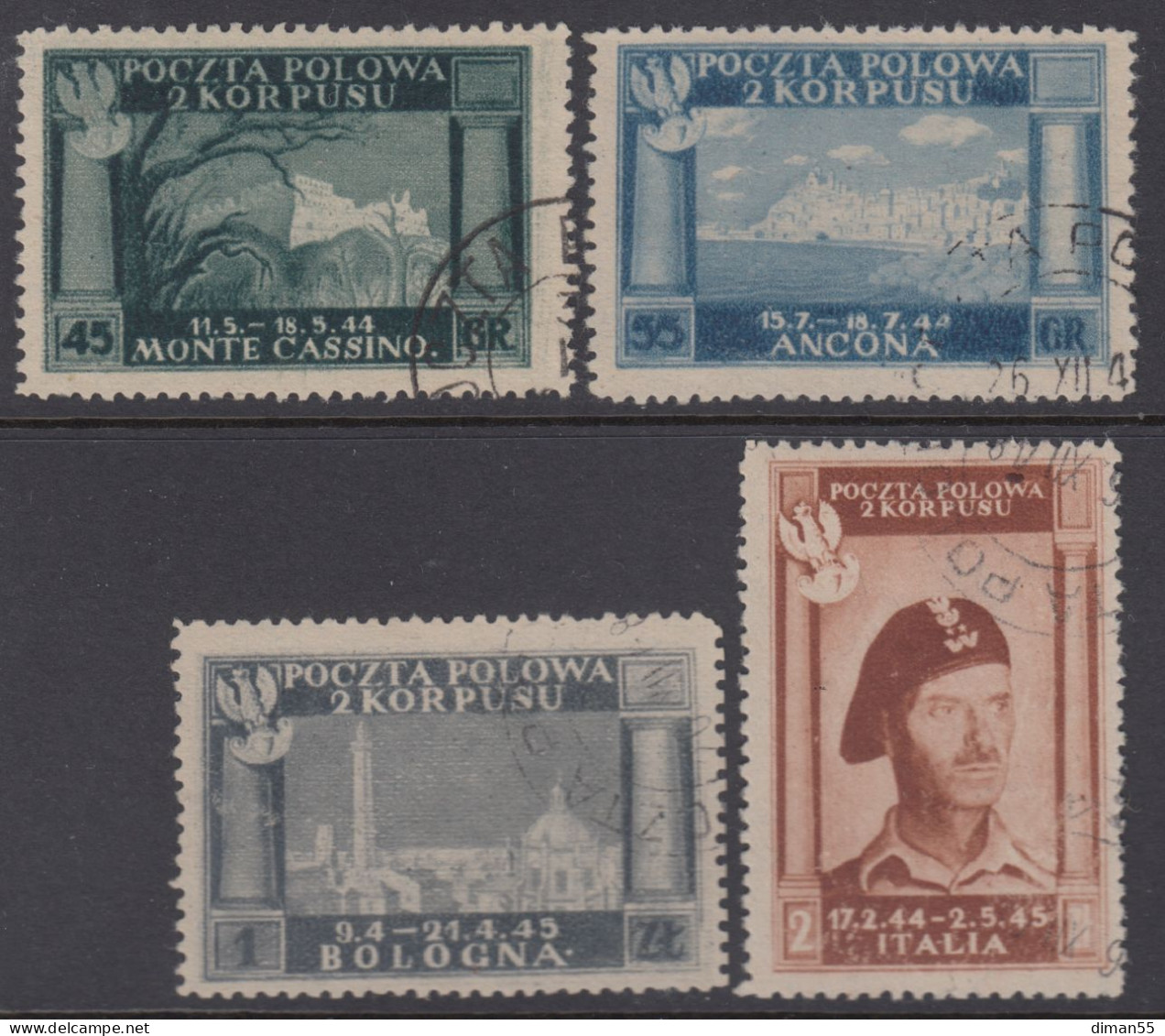 ITALIA - 1946 Corpo Polacco - Sassone N.5-8 - Cat. 550 Euro Usati - Andere & Zonder Classificatie