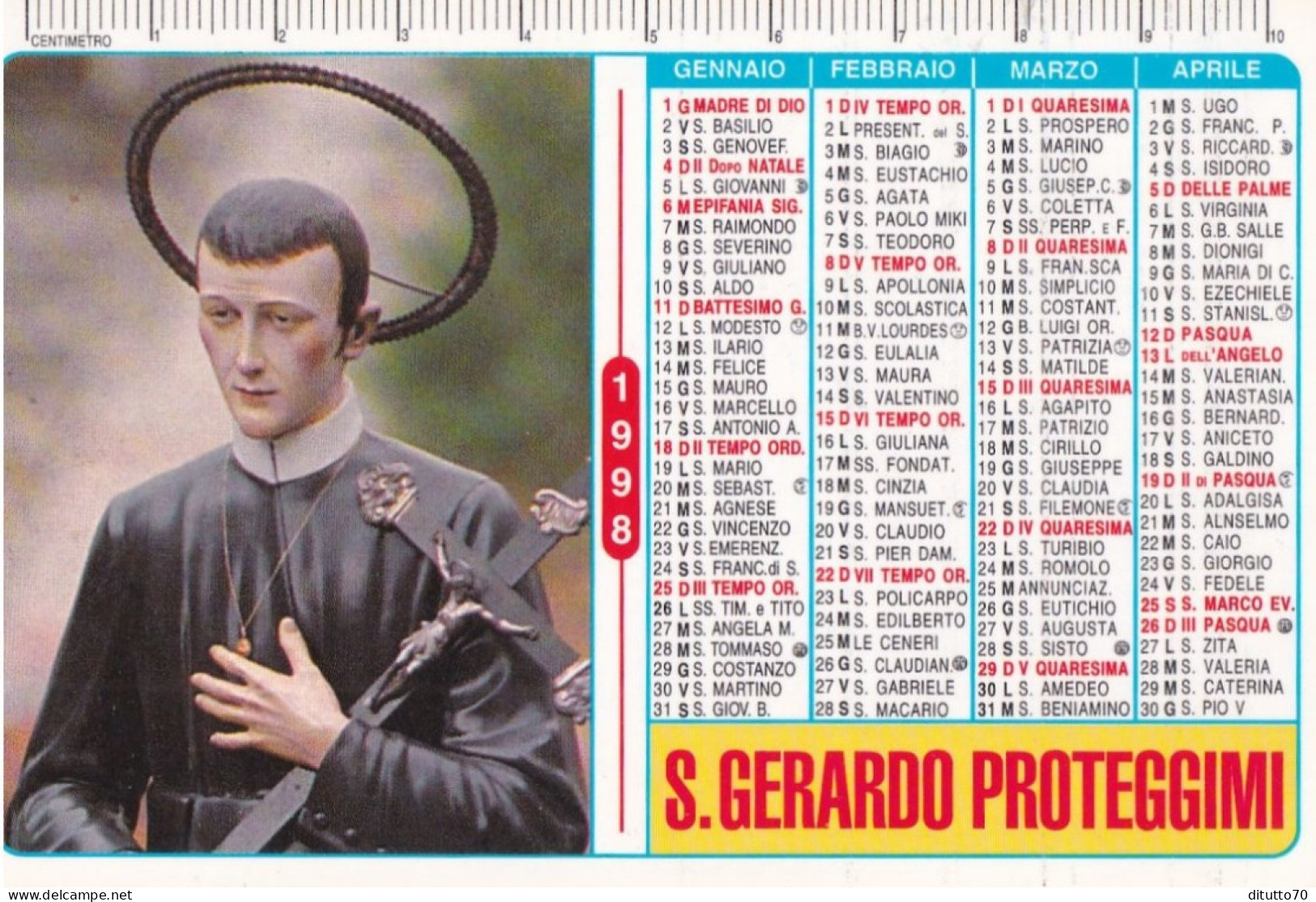 Calendarietto - Santuario S.gerardo Maiella - Materdomini - Avellino -  Anno 1998 - Formato Piccolo : 1991-00