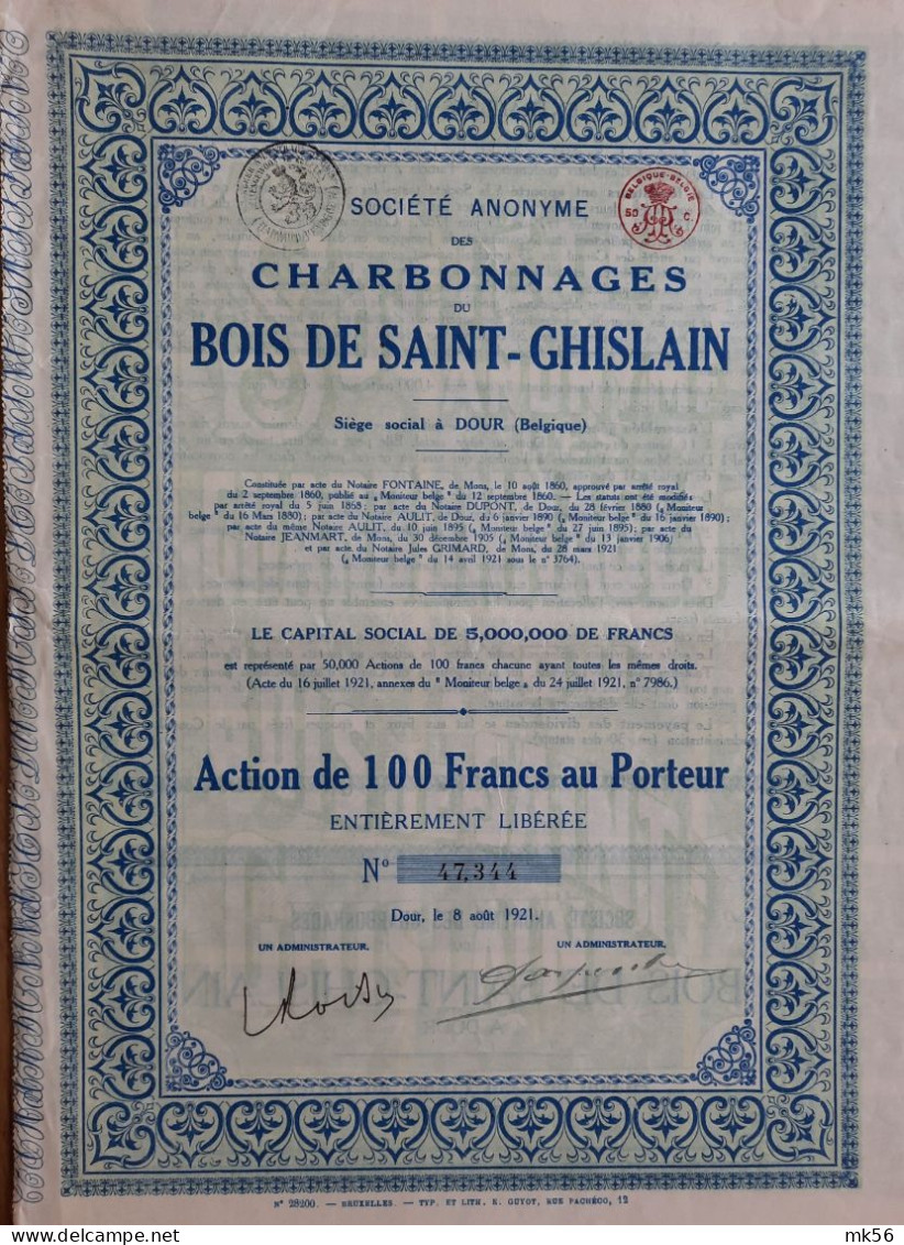 S.A. Charbonnages Du Bois De Saint-Ghislain (1921) Dour - Mineral