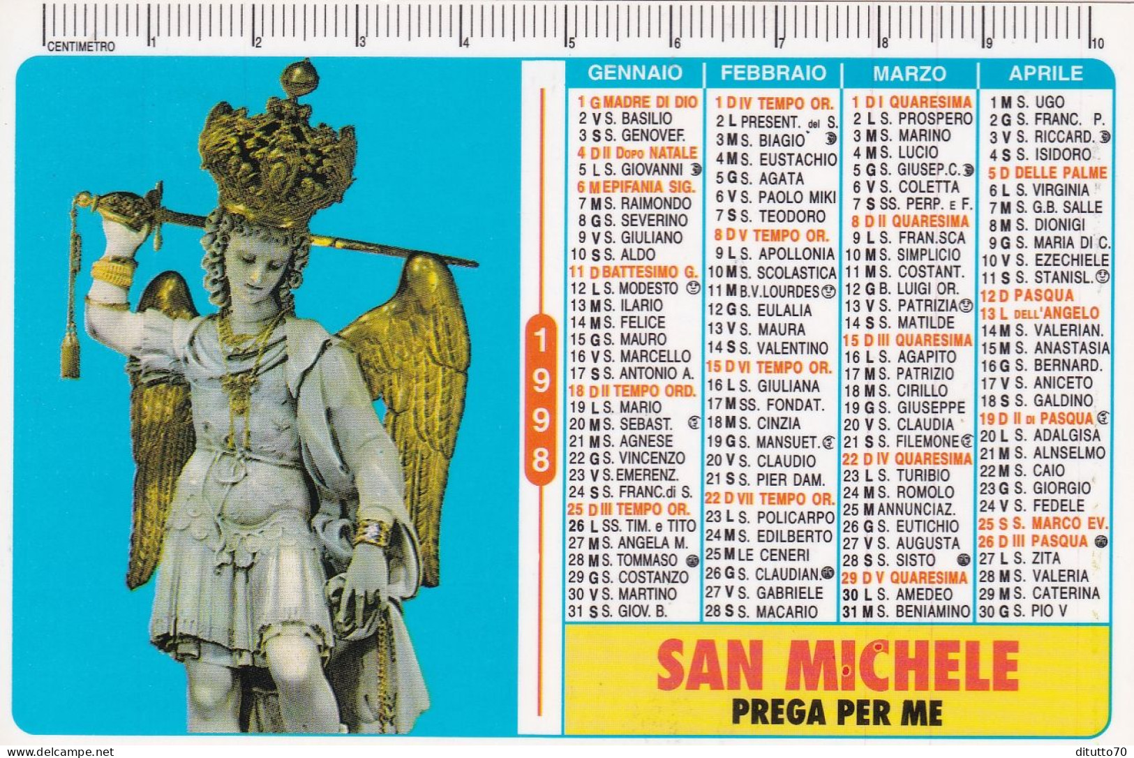 Calendarietto - Santuario San Michele Arcangelo - Monte S.angelo - Foggia - Anno 1998 - Formato Piccolo : 1991-00