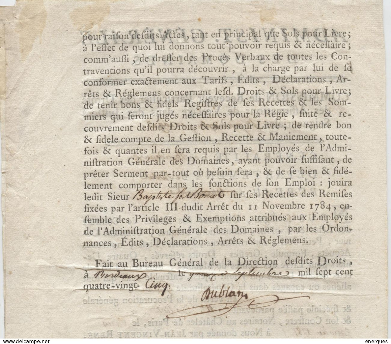 Administration Domaines, Justices Seigneuriales, Généralité Bordeaux, Départ. Sarlat, Bureau Miramont,  Grefer, 1785fi - Gesetze & Erlasse
